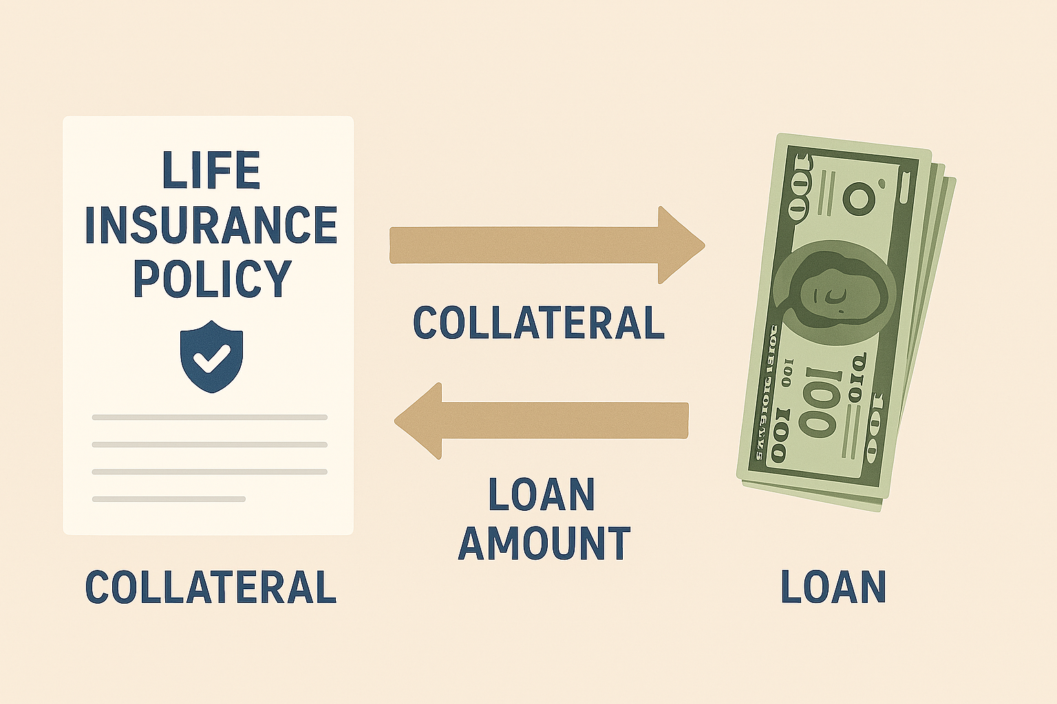 Loan against life insurance policy infographic showing benefits and risks