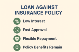 Loan against life insurance policy infographic showing benefits and risks